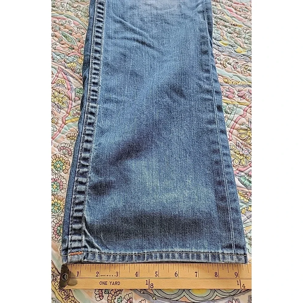 True Religion Mens Section Straight Blue Jeans Size 38 Pocket Flaps Whiskering